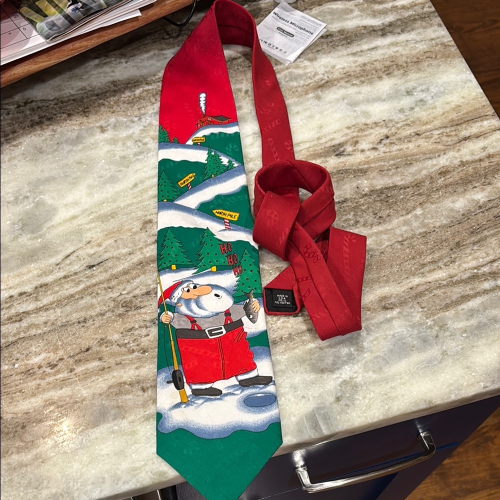 Santa holding fish hallmark tie